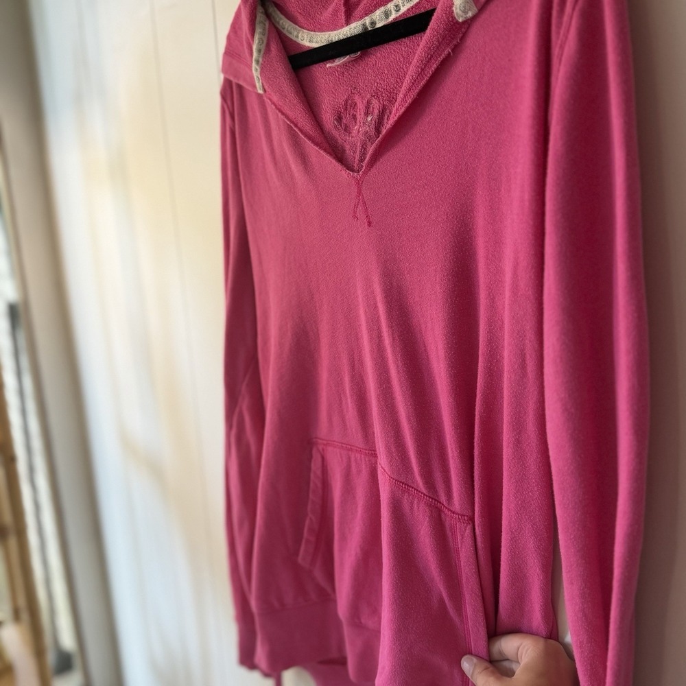 Vintage Y2K Victoria's Secret Love PINK Pullover Hoodie Dog Logo Dark Pink Lg - Picture 7 of 10
